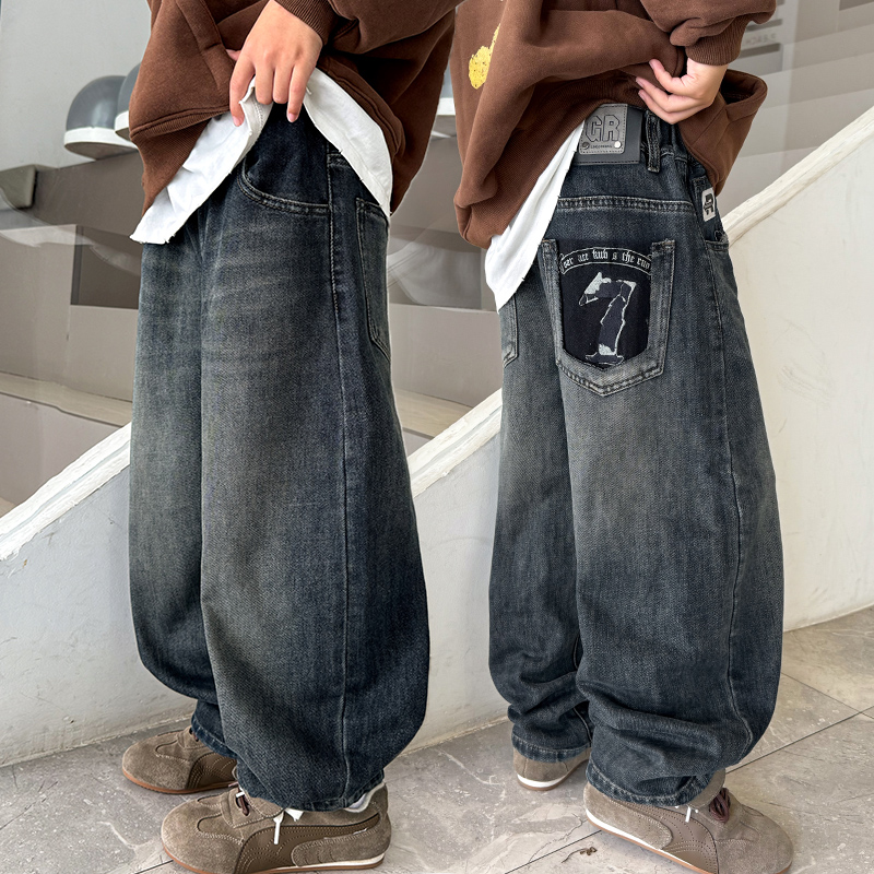 男童牛仔裤春秋款2025新款大童酷帅男孩宽松休闲裤秋装儿童工装裤