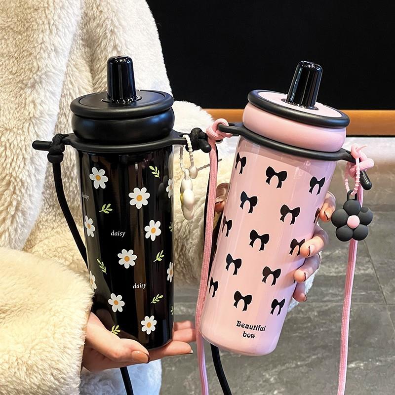 新款高颜值保温杯吸管杯2025大容量车载杯带抱婴袋