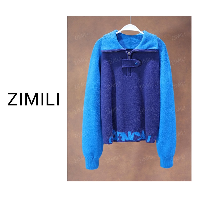 【亮哥欧货女装】冬季加厚羊毛《字母刺绣》蓝色批领羊毛毛衣5809-E8