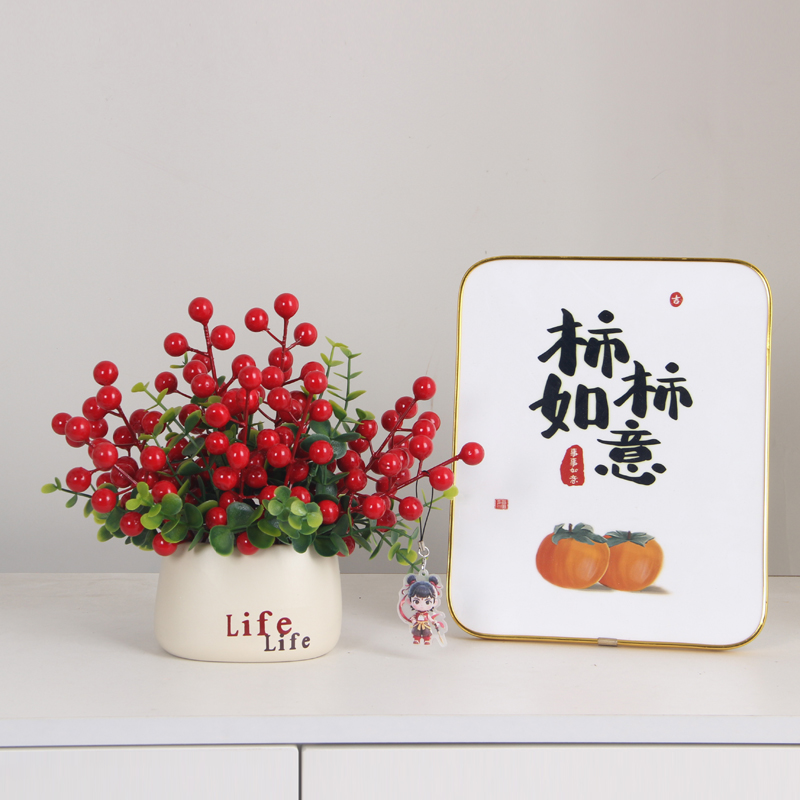 精美挂饰仿真花红果发财果平安喜乐招财进宝装饰喜庆书桌柜台摆件