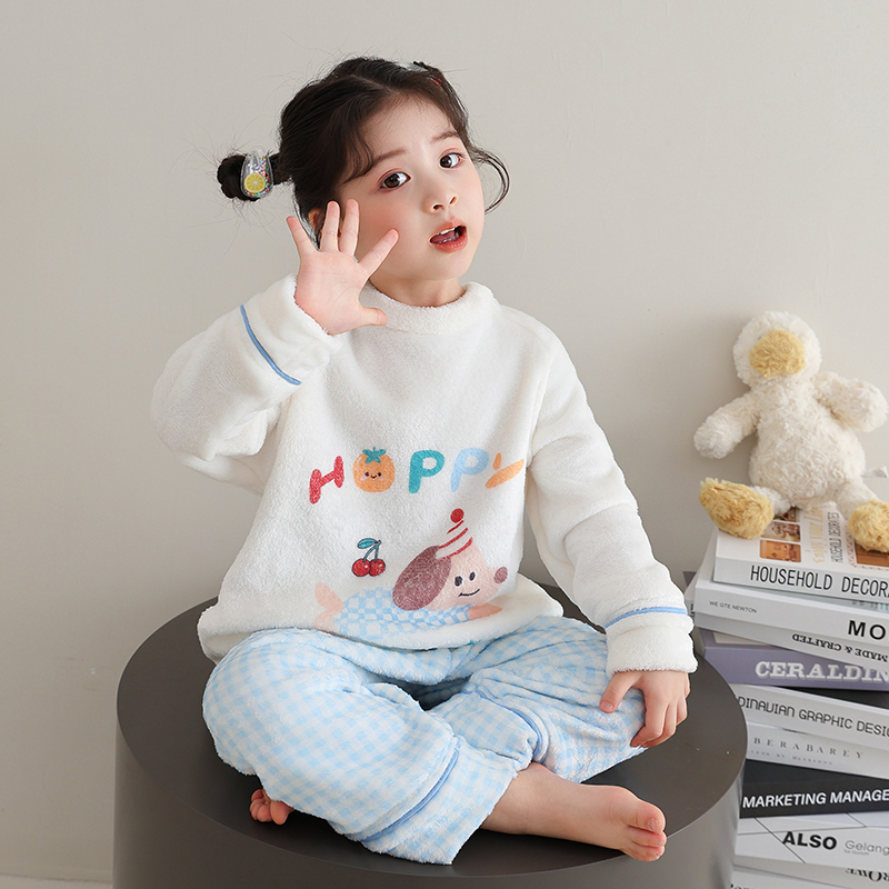 女童睡衣秋冬季珊瑚绒加绒保暖法兰绒中童儿童可外穿套装大童女孩