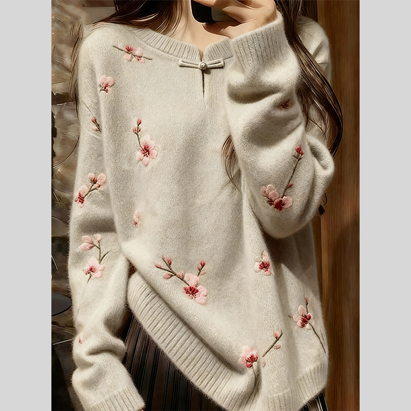 独特高端新中式国风毛衣女2025冬季新款爆款慵懒宽松超火针织上衣