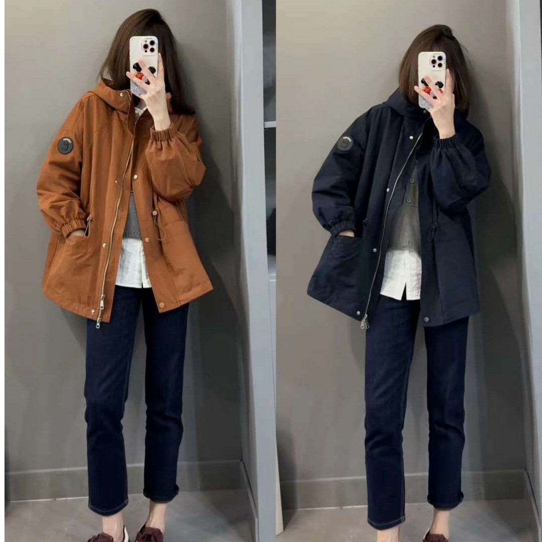 连帽冲锋衣外套女加棉加厚中长款秋冬装新款2025爆款显瘦棉服上衣