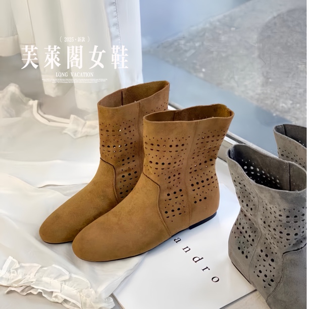 镂空平底套筒内增高防滑秋夏短靴百搭尖头甜辣千金风802