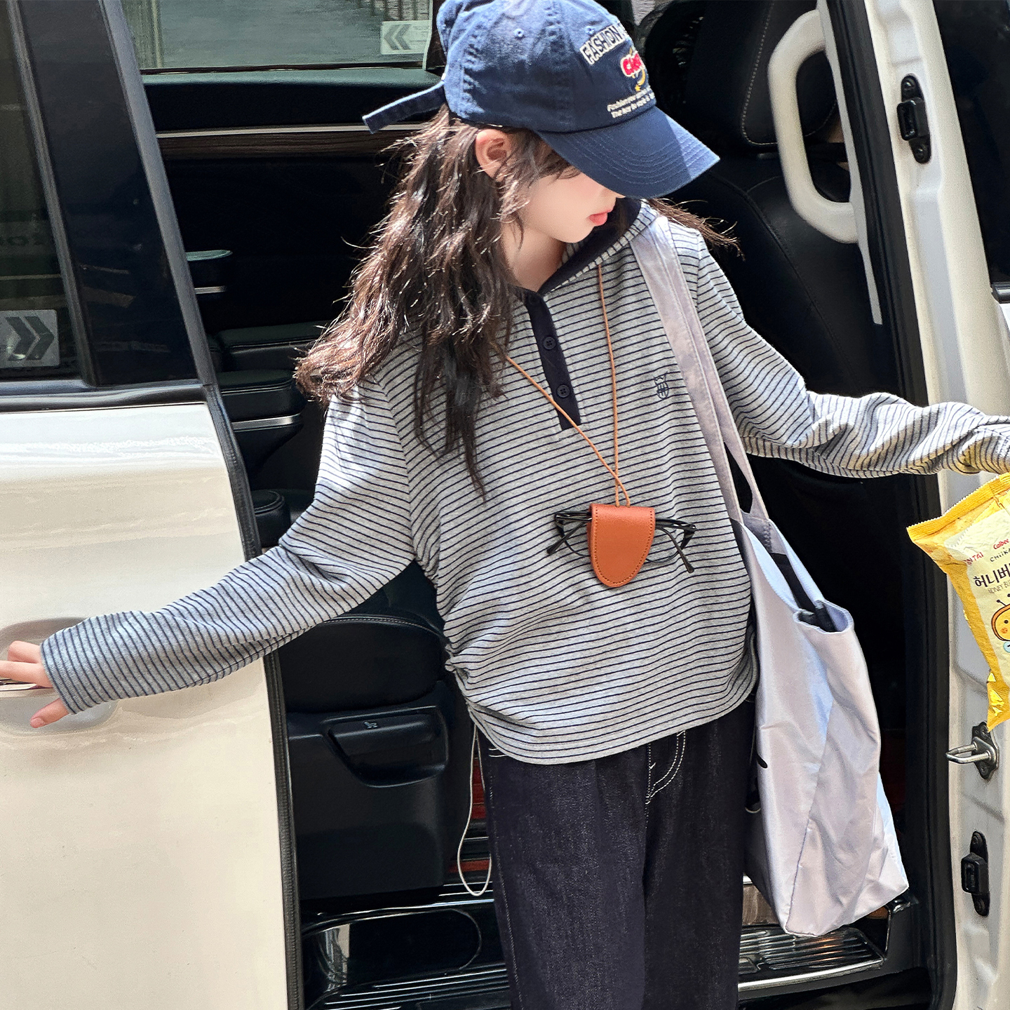 韩系高品质条纹帽衫卫衣女童秋季6-12岁小女孩15岁牛仔裤简约时尚