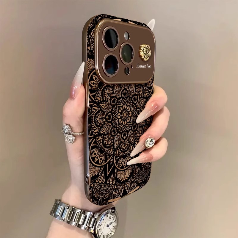 唯美万花筒大视窗翻毛皮适用苹果16pro手机壳网红女款创意ins奢华