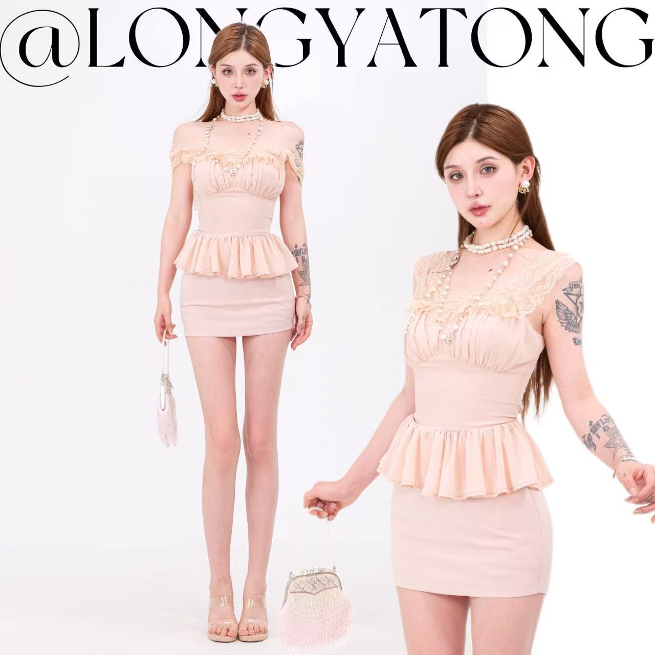 龙牙童推荐【左岸少女】蕾丝轻熟御姐套装裙显瘦气质性感收腰修身