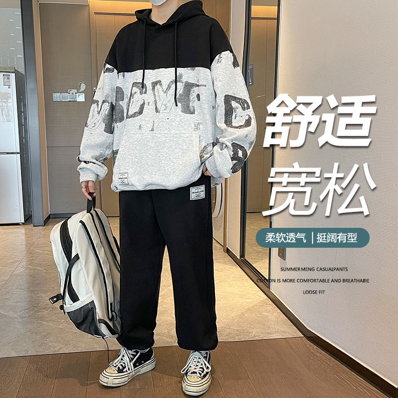 稻草人2025新款春秋套装男士时尚潮流数码印中国风潮牌时尚宽松直