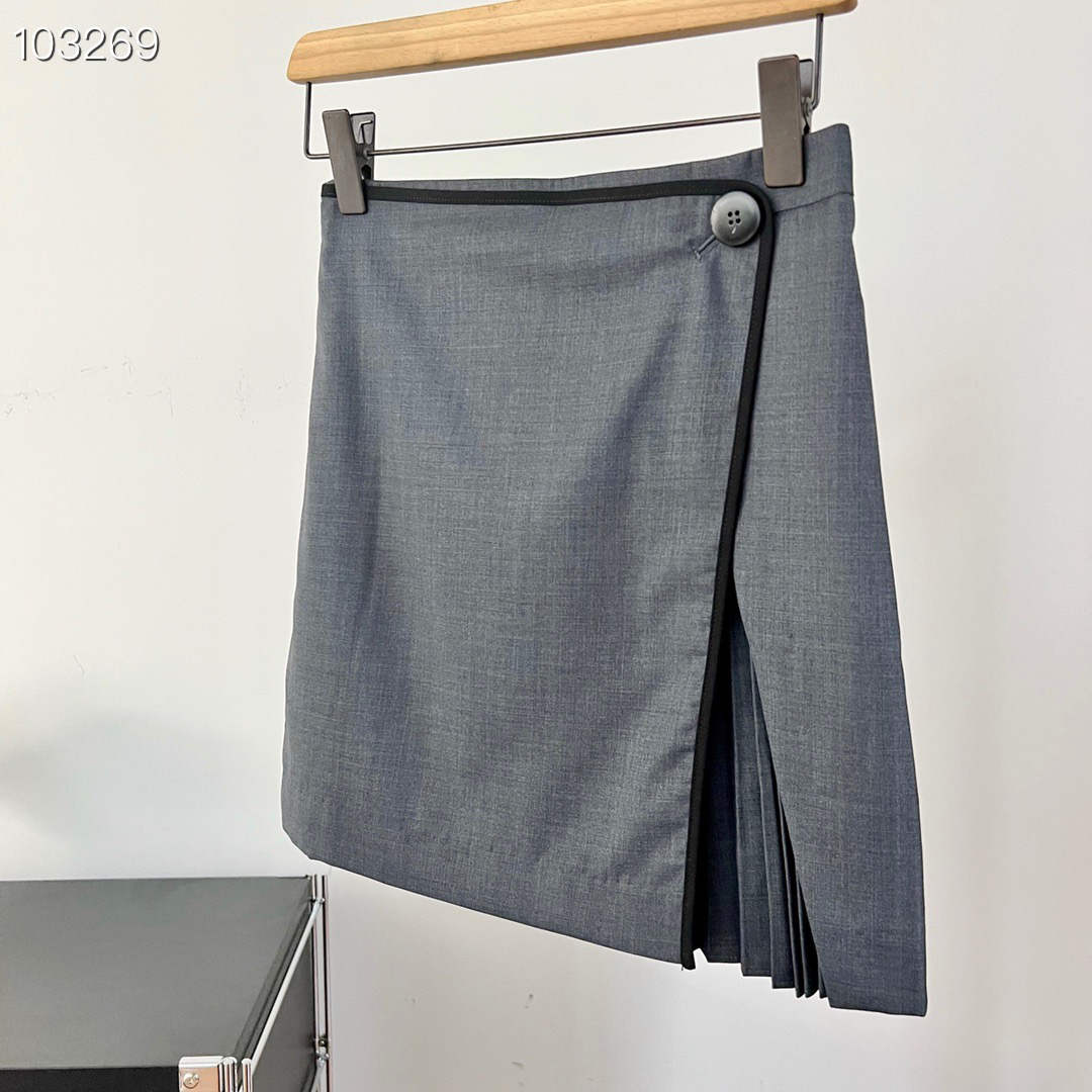 复古某毛高腰A字灰色百褶半裙