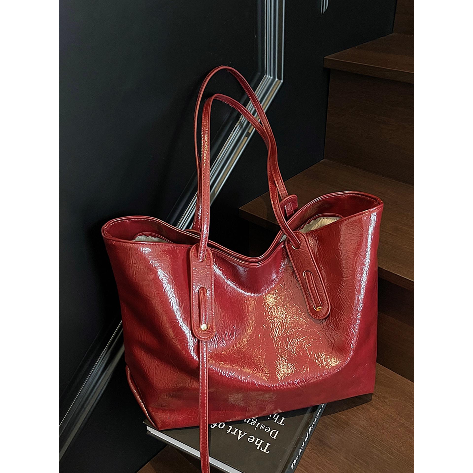 红色大包包女式2025新款喜庆结婚新娘包高级质感大容量单肩托特包