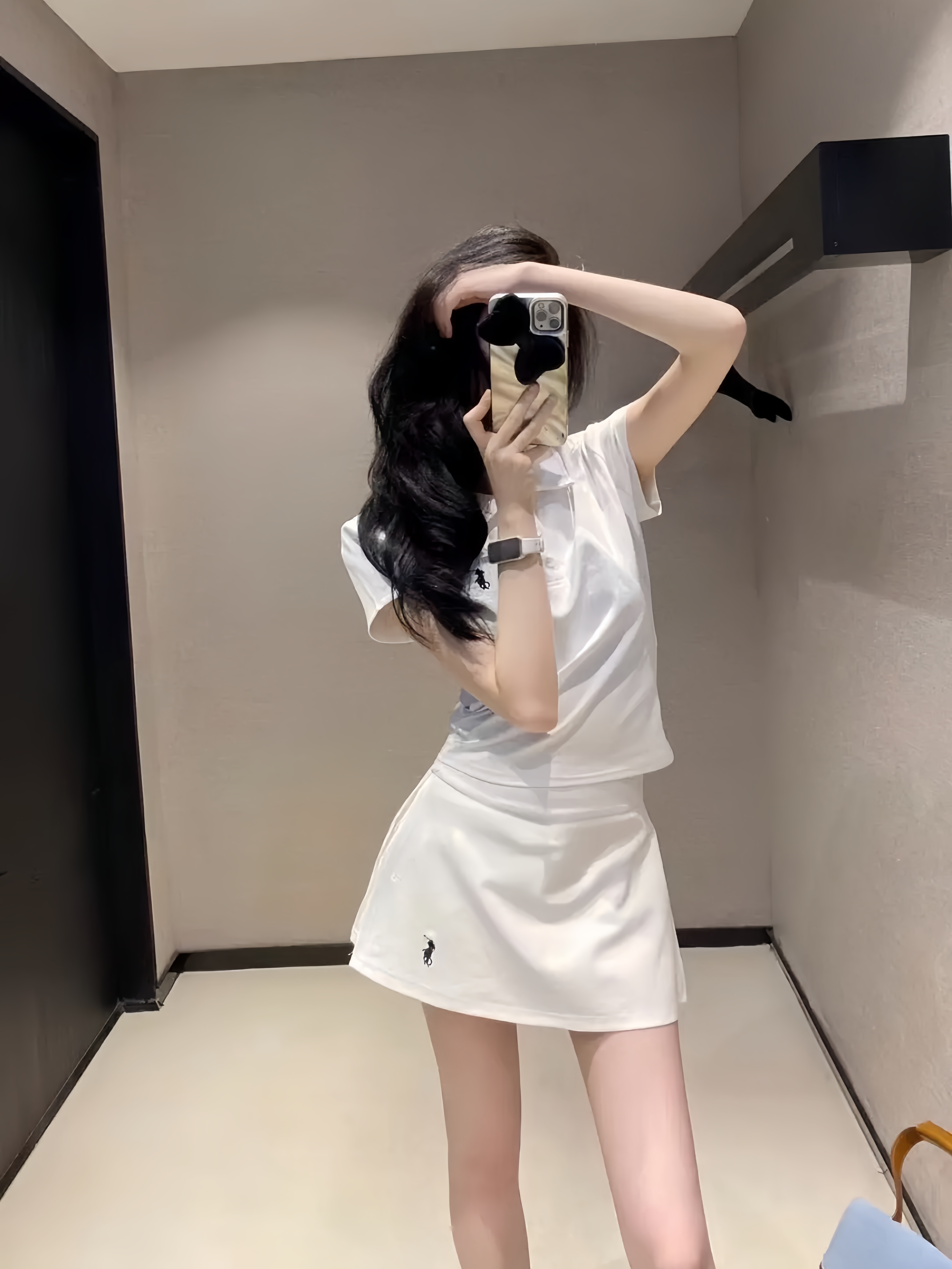 【现货】减龄刺绣洋气小马休闲显瘦上衣POLO衫+防走光裙裤套装AM023