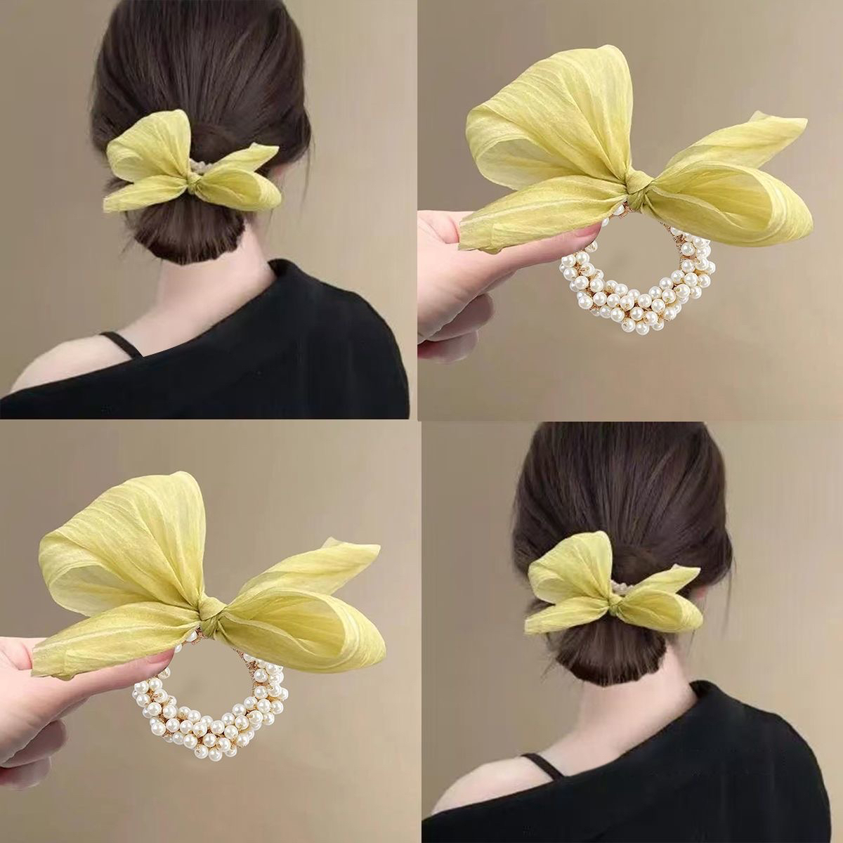韩国高品质蝴蝶结发圈头饰百搭后脑勺扎马尾橡皮筋高弹力珍珠发绳