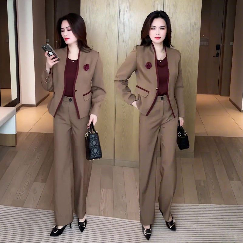 时尚套装女2025春季新款时髦洋气西装外套背心阔腿裤职业三件套潮