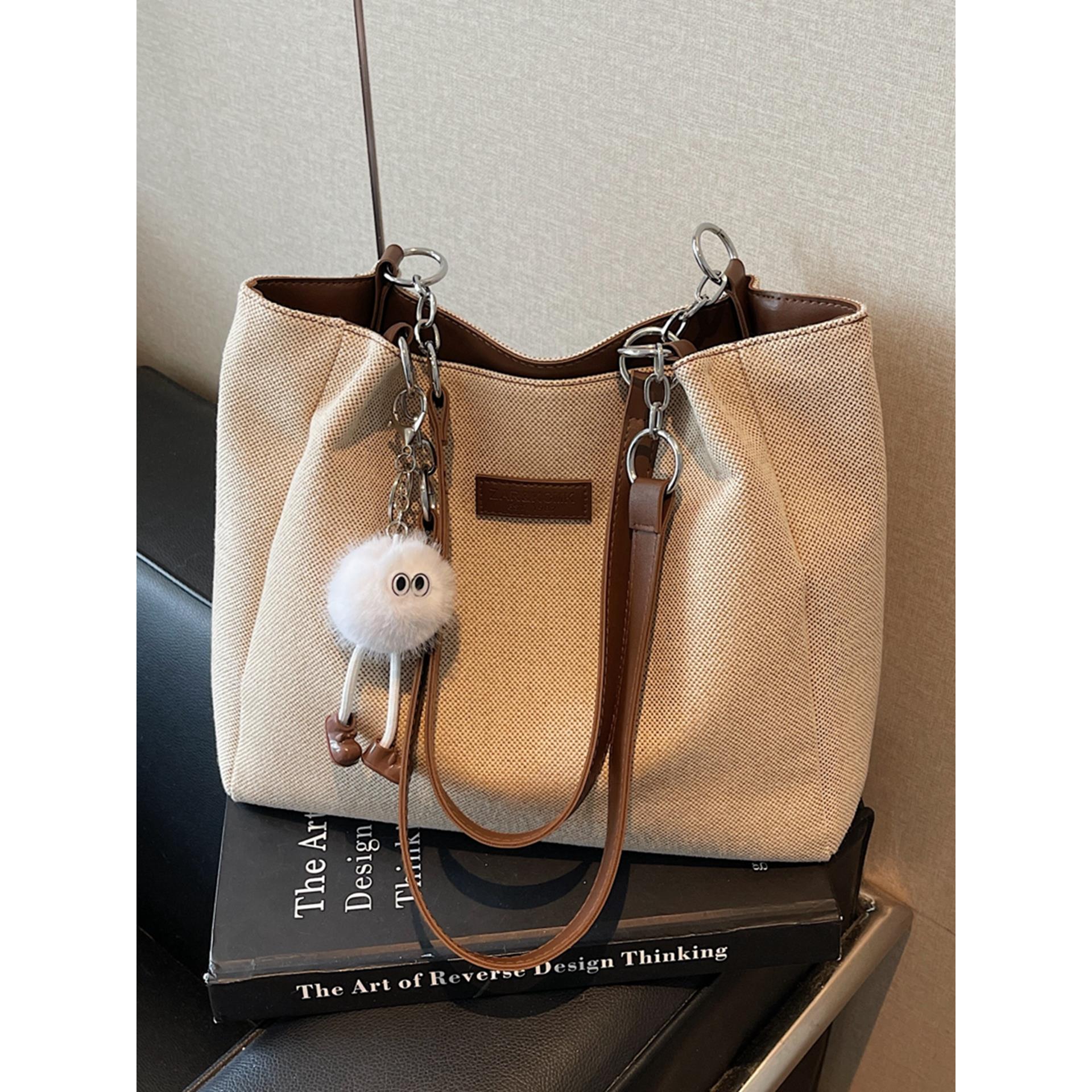 休闲大容量帆布托特包女2025新款简约百搭单肩包大学生上课通勤包