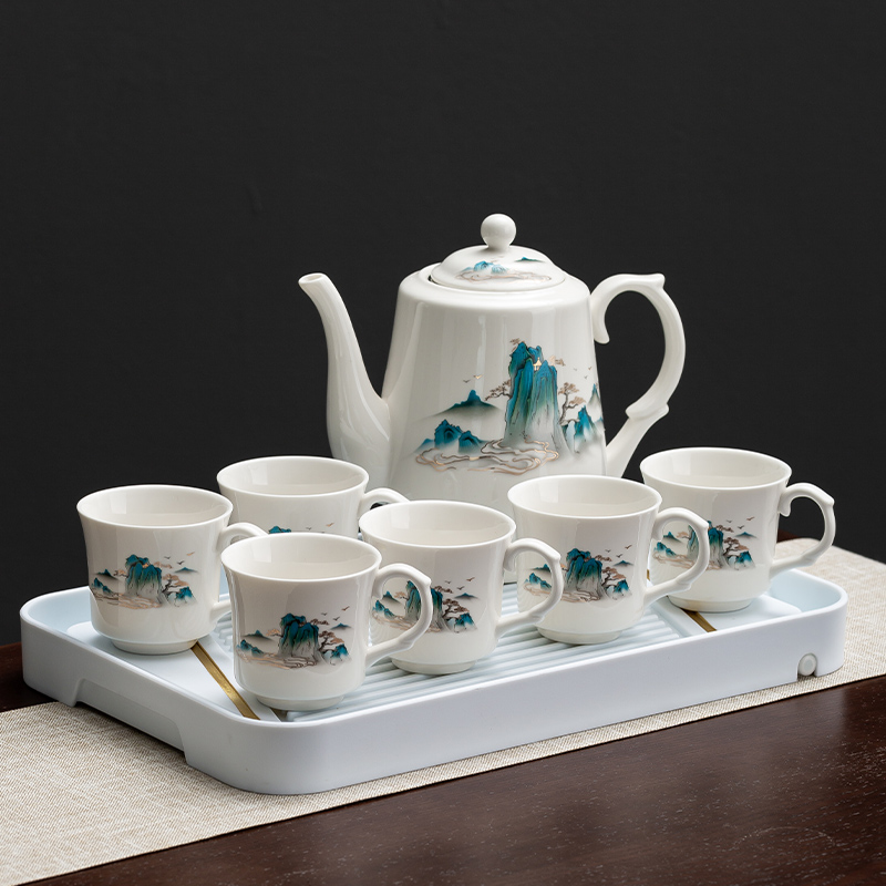 千里江山大容量茶具套装功能适合饭店酒店家用简约欧式风格茶壶