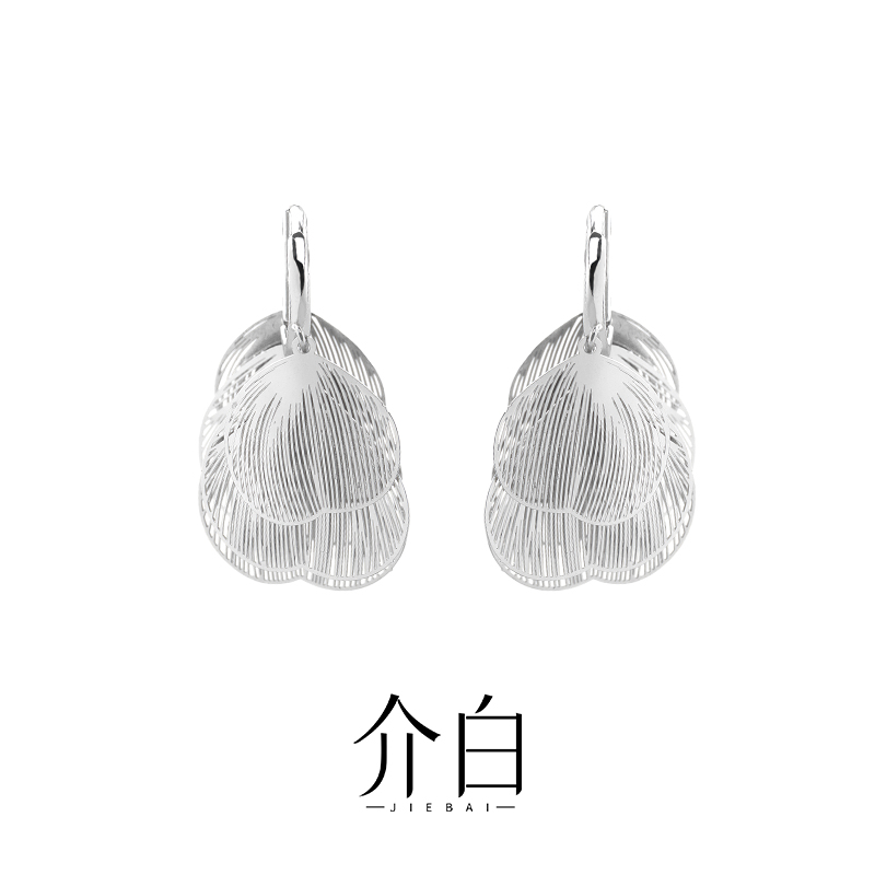 铜合金耳饰 甜美风日韩女几何图案银色耳环编织古风气质配饰