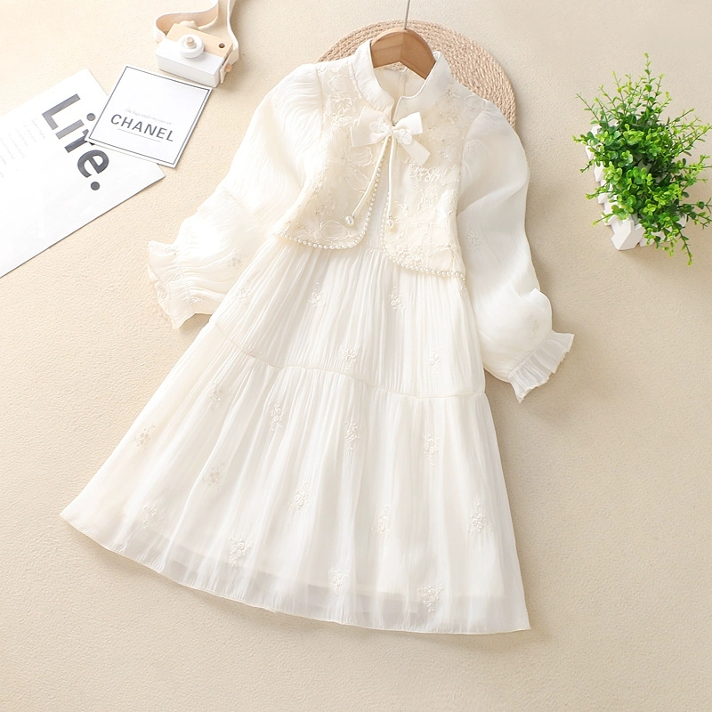 女童小香风连衣裙春秋季2025洋气儿童白色公主裙大童中式裙子春装