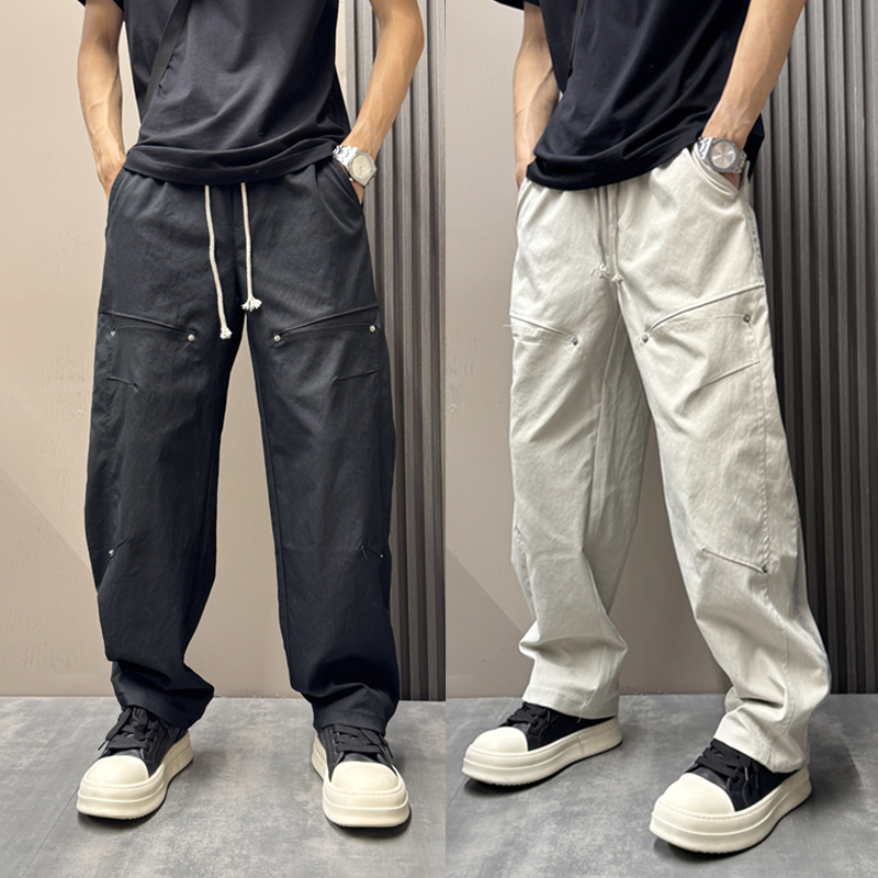 秋季新款美式潮流拼接百搭阔腿裤宽松直筒设计感休闲松紧腰长裤