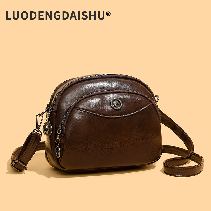 【当天发货】真皮质感新款女士百搭多层休闲小包简约斜挎包单肩包