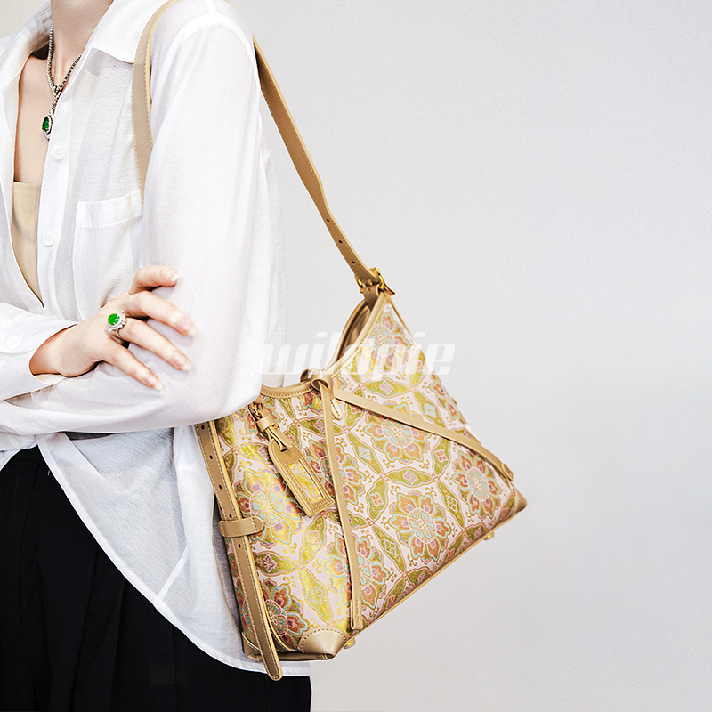 非遗宋锦牛皮carryall龙须包桑蚕丝斜跨包牛皮女包