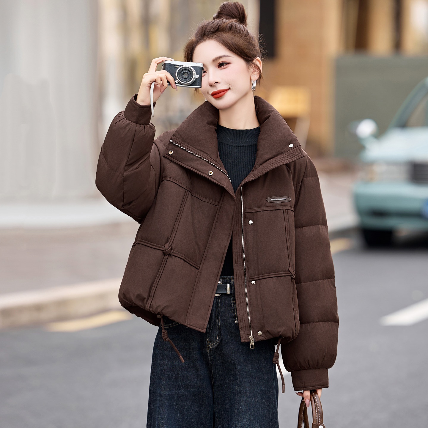 小个子短款立领羽绒服2025冬季新款韩版宽松加厚保暖白鸭绒外套