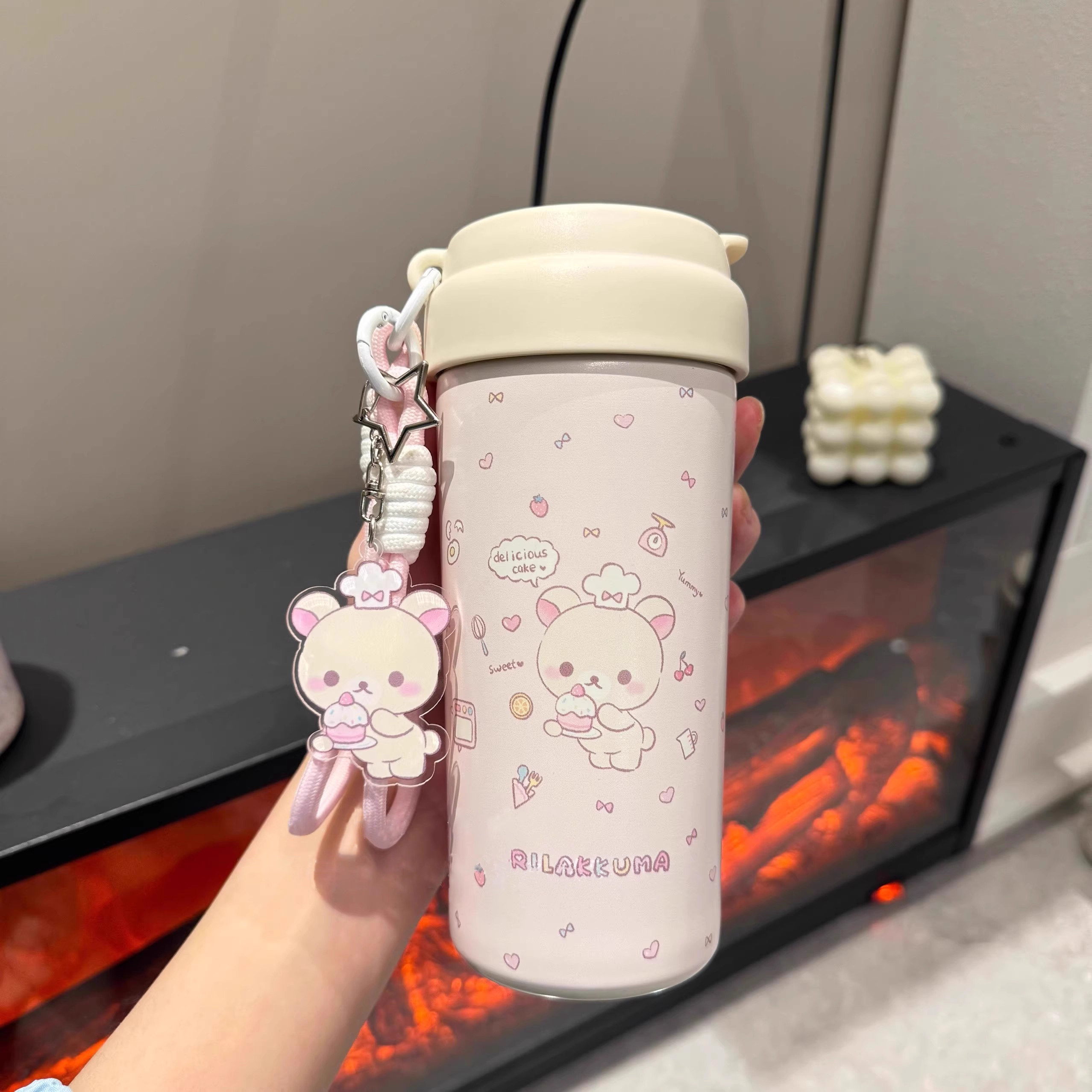 可爱轻松熊保温杯女生高颜值2025新款吸管杯大容量咖啡杯泡茶水杯