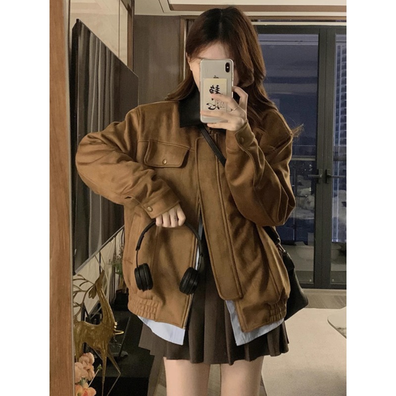 美式复古巴恩风麂皮绒外套男士2025新款春季高街宽松痞帅夹克春装