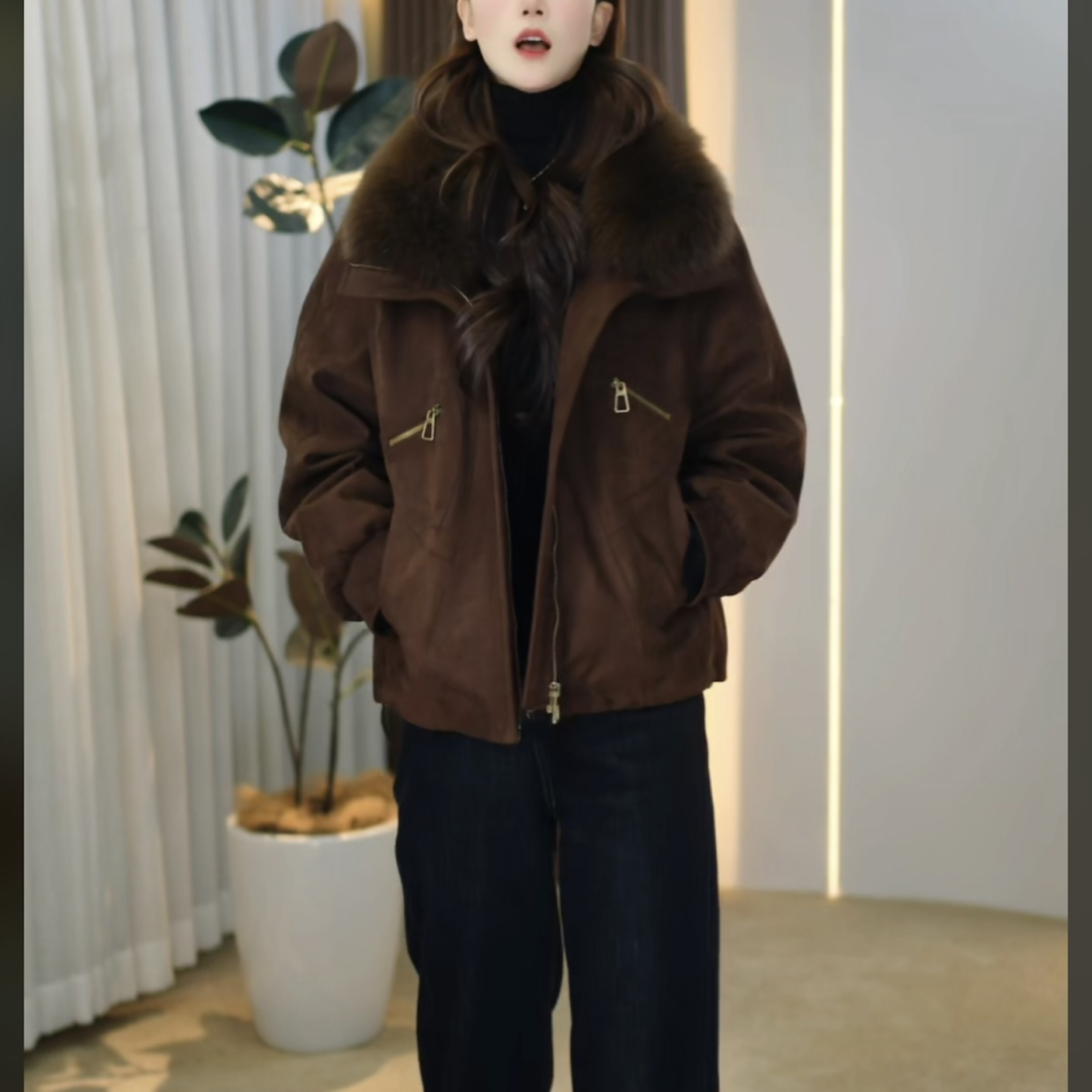 【羽绒服】D8196狐狸毛领鹅绒服大毛领时尚气质显瘦保暖羽绒服女