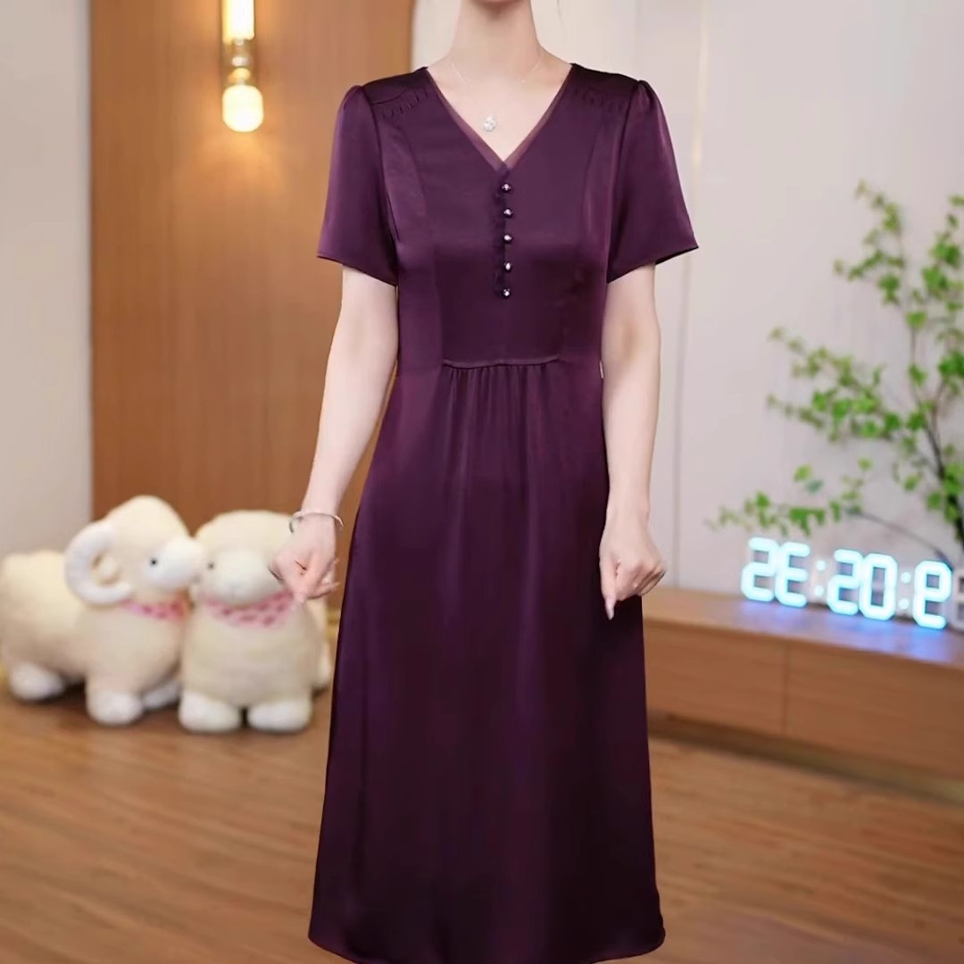 贵夫人连衣裙女2025夏季新款小个子妈妈装时尚洋气显瘦中长款裙子