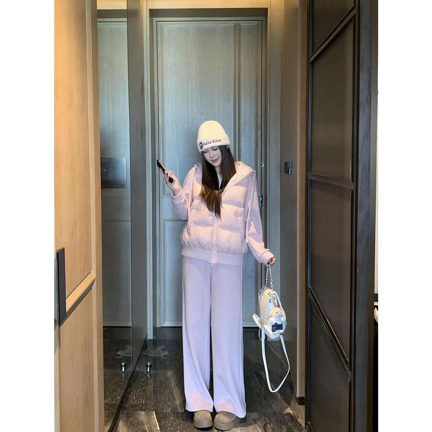 现货大婉酱千千微胖定制【双暖界限】连帽棉服直筒裤加绒套装 0465X