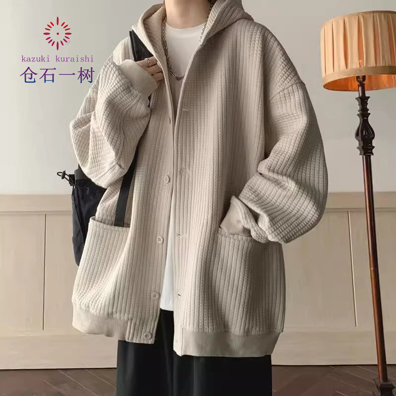 仓石一树重磅百搭开衫华夫格卫衣男美式复古舒适秋冬韩版加厚外套