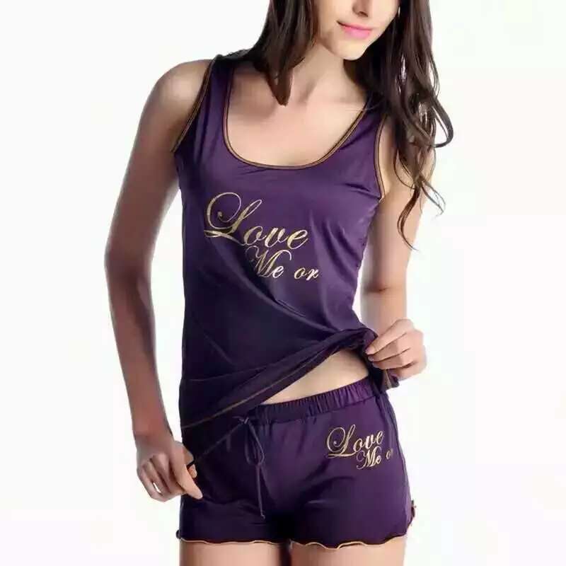 JJ1811012烫金背心套装柔软轻薄透气贴身瑜伽运动居家套外贸原单