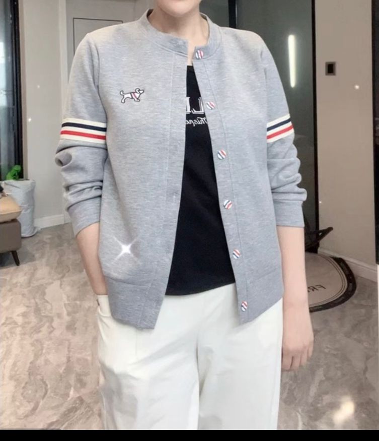 春秋新款时尚洋气休闲百搭圆领女士宽松长袖上衣外套 空气棉开衫