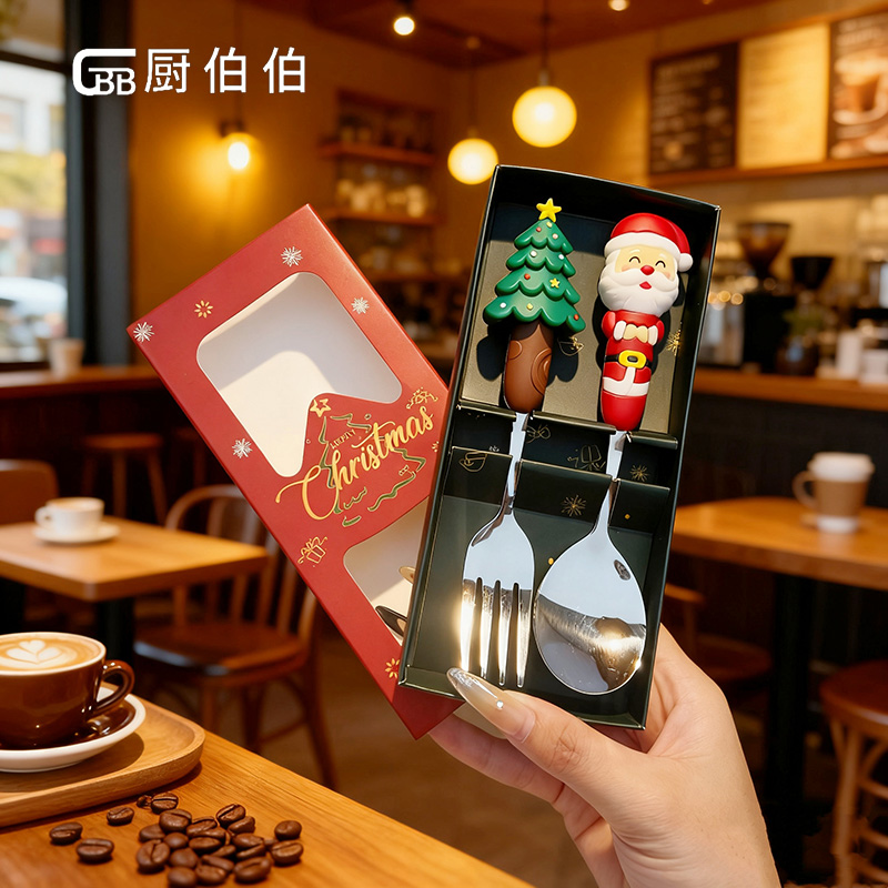 圣诞勺叉304不锈钢圣诞老人圣诞树勺叉套装