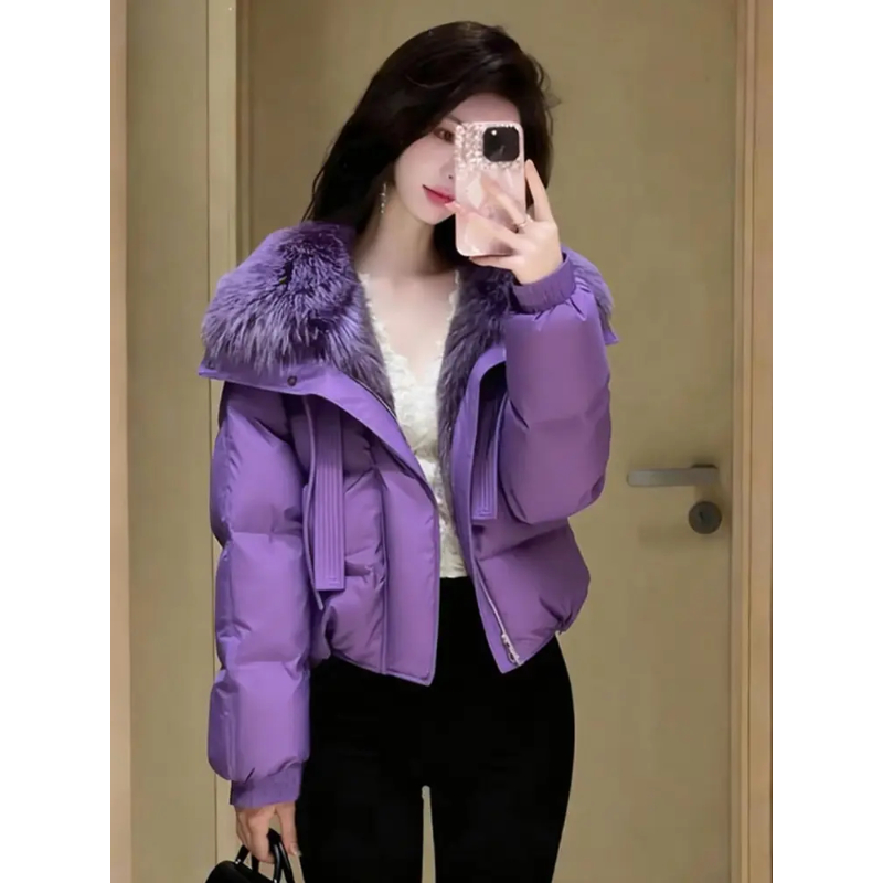 韩版设计感大毛领保暖棉服女2026年冬季新款时尚百搭加厚棉衣外套