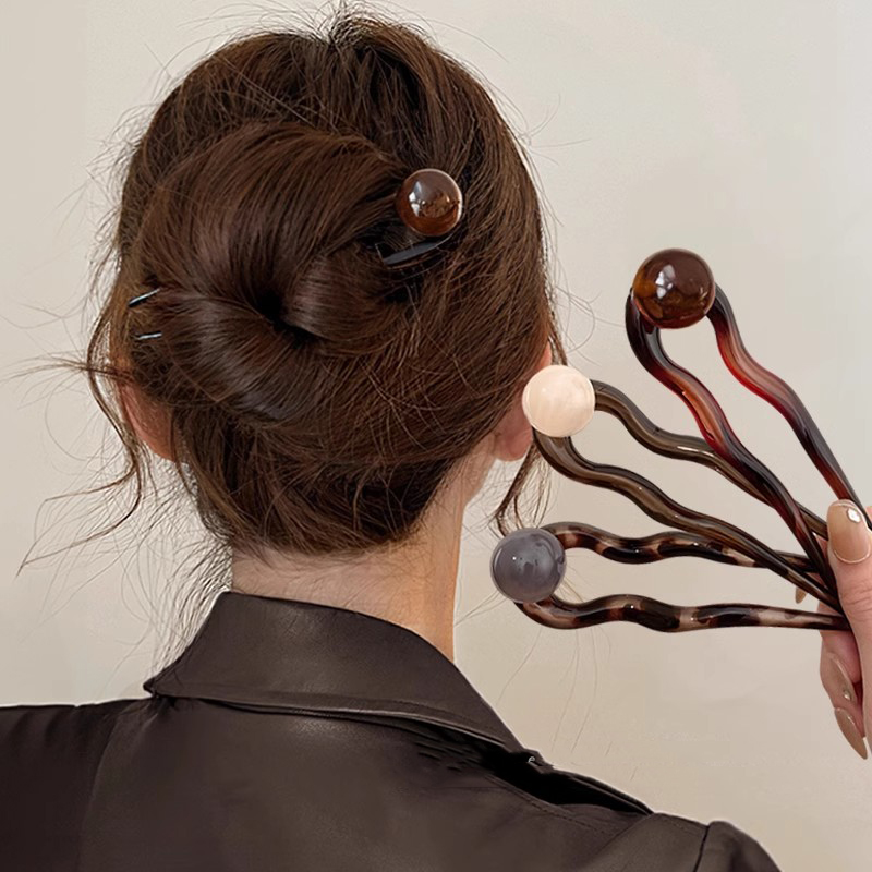 椰椰冻圆珠~复古简约珠珠u型发簪女2025新款高端早春丸子头盘发饰
