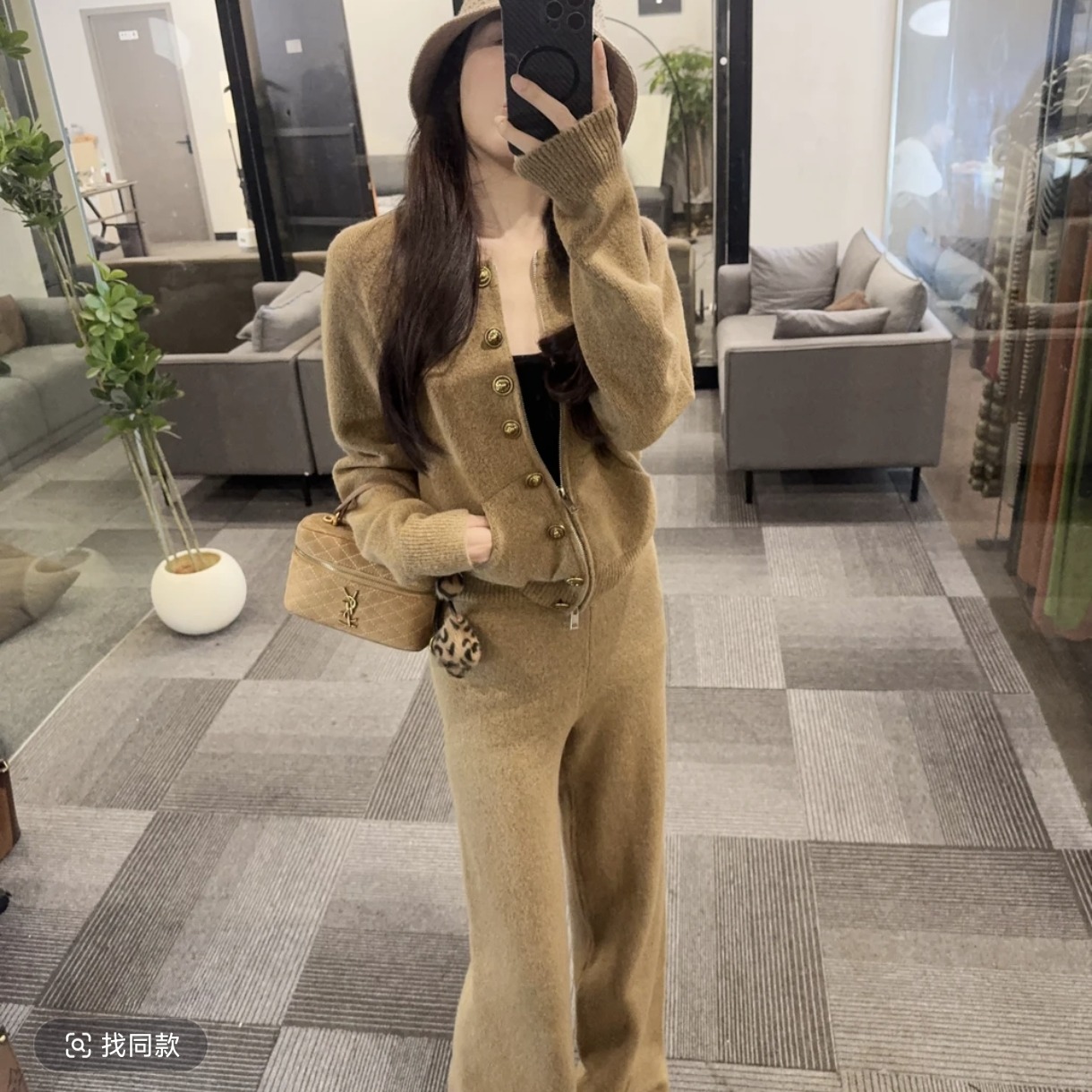 秋冬季宽松显瘦设计感慵懒风针织毛衣开衫上衣+休闲长裤套装女