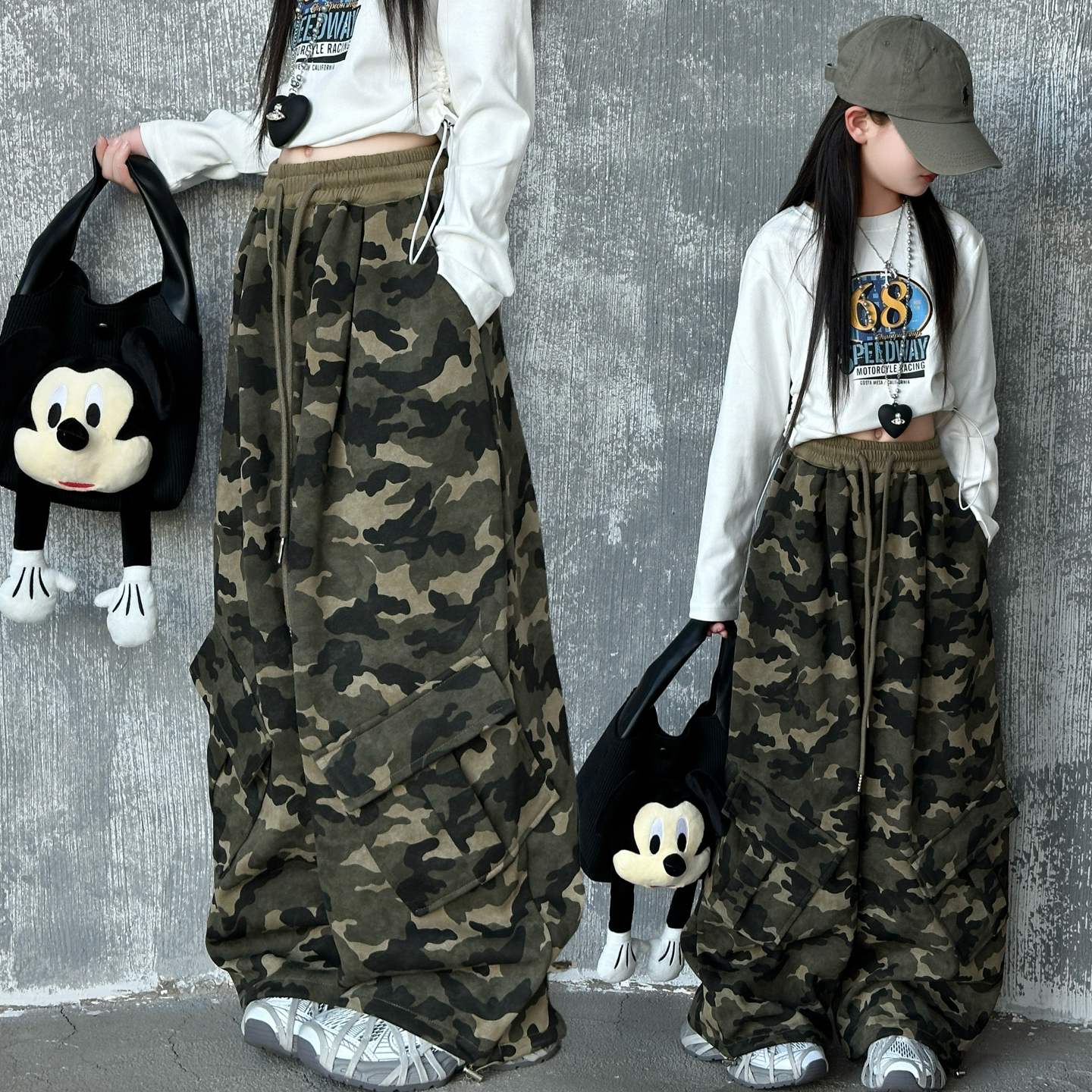 女童春秋款迷彩工装裤2025新款儿童洋气时髦阔腿裤中大童休闲裤子