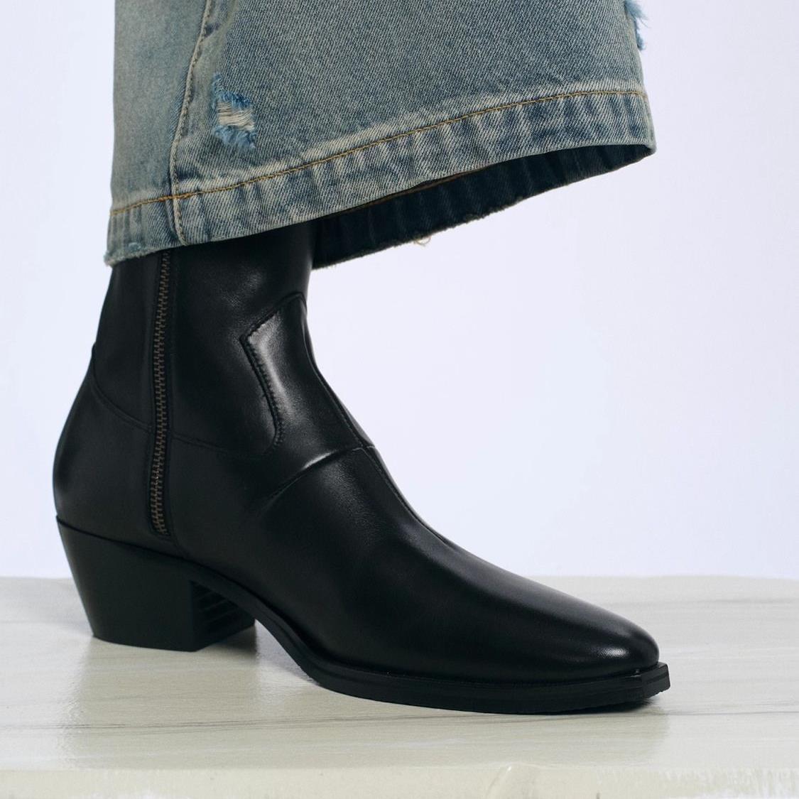 西部马丁靴厚底切尔西靴男英伦风增高潮款翻毛皮侧拉炼工装靴子男