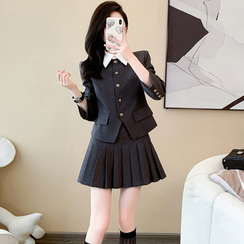 【阿鑫】【有里布】【两件套】学院风西装套装减龄洋气时尚短裙女D0259