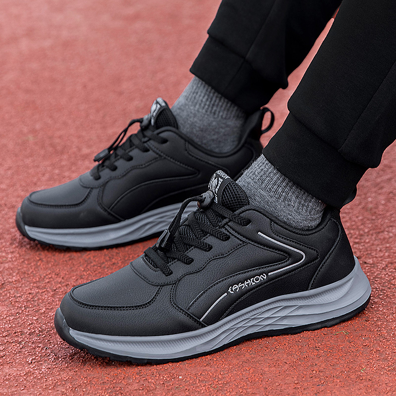 足力健防滑秋冬品牌老人鞋皮面防水爸爸鞋运动鞋防滑老年健步鞋中