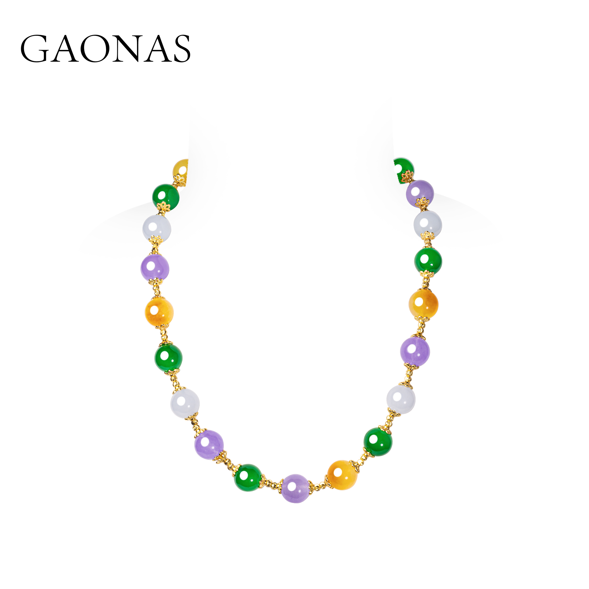 GAONAS 镀K金合成锆石项链 多宝玲珑 新中式贵气金色项链11588XY