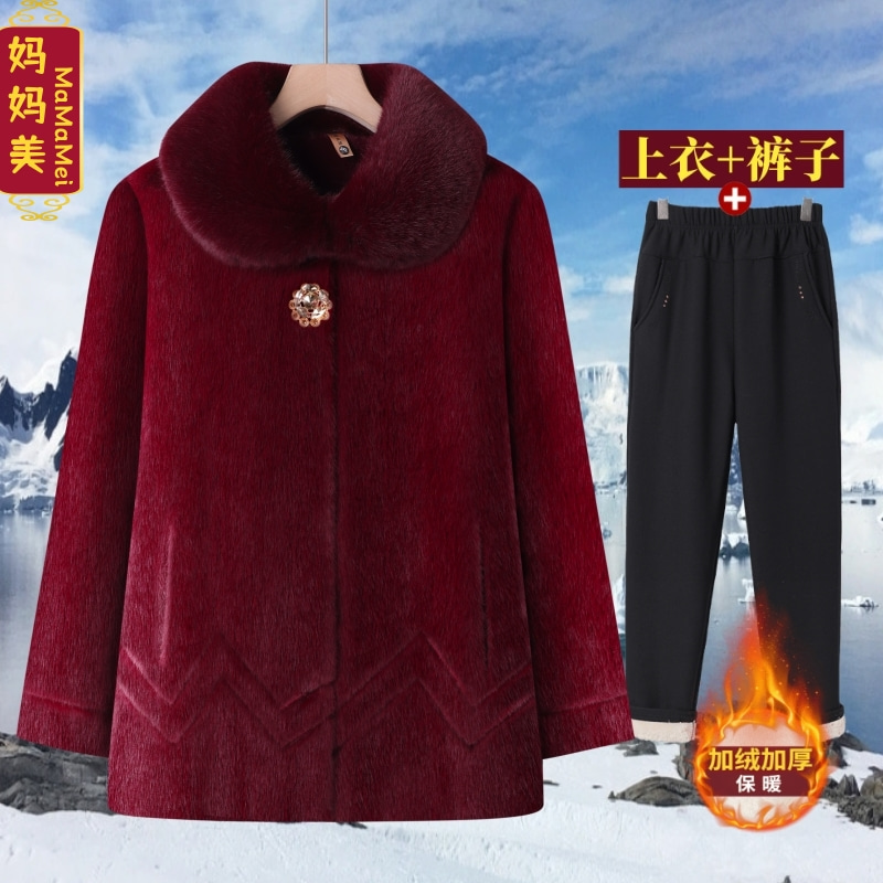 中老年女装秋冬加绒加厚大衣气质妈妈宽松保暖外套新款棉衣奶奶装