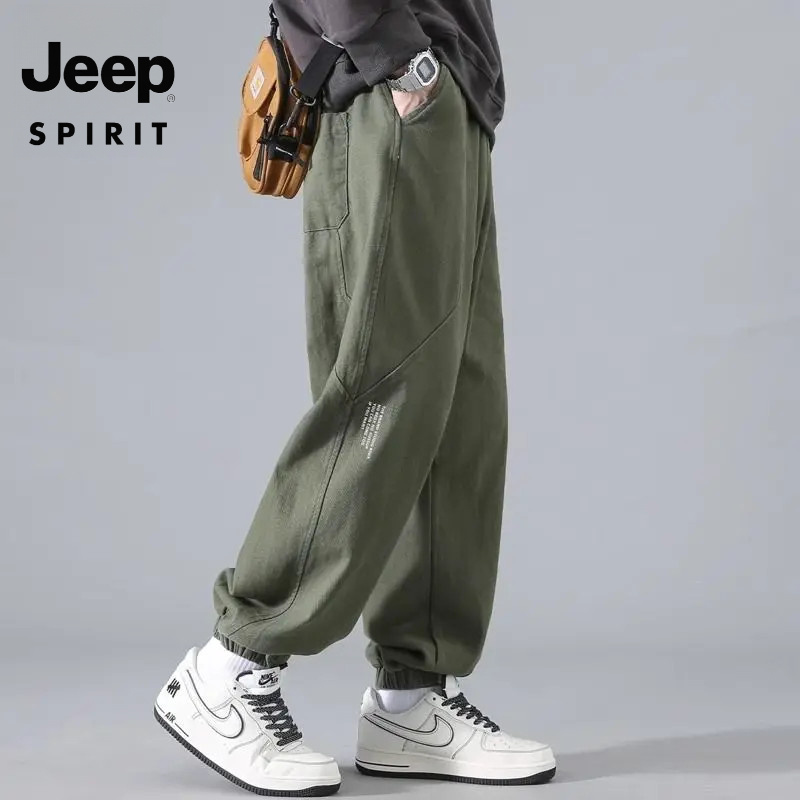 吉普JEEP SPIRIT纯棉休闲裤男士加绒宽松束脚裤春秋美式哈伦裤秋