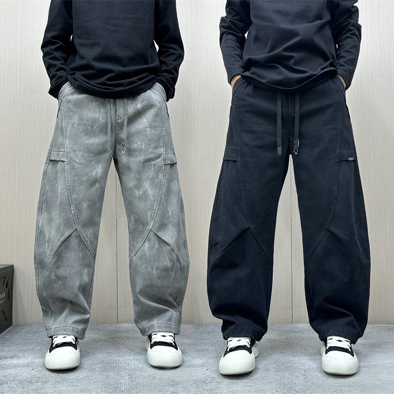 昊Studio冬季男士加绒百搭潮流直筒休闲男美式宽松复古日系牛仔裤