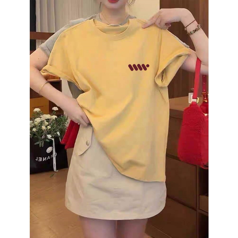 设计感小众正肩短袖t恤女2025新款流行时尚百搭洋气黄色上衣夏季