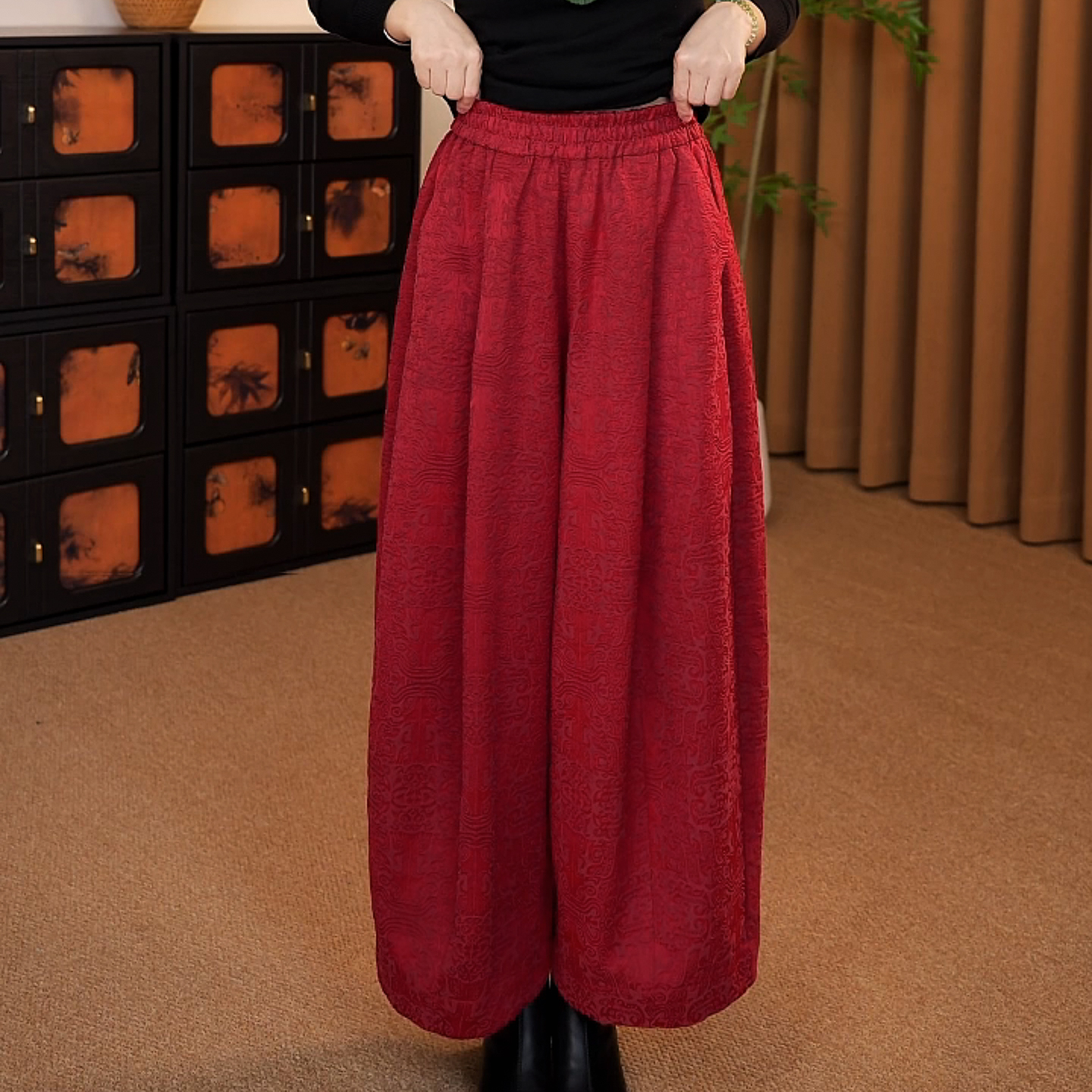 70姆米重缎！ 秋冬加厚老钱风国风桑蚕丝百搭阔腿裤萝卜裤花苞裤女