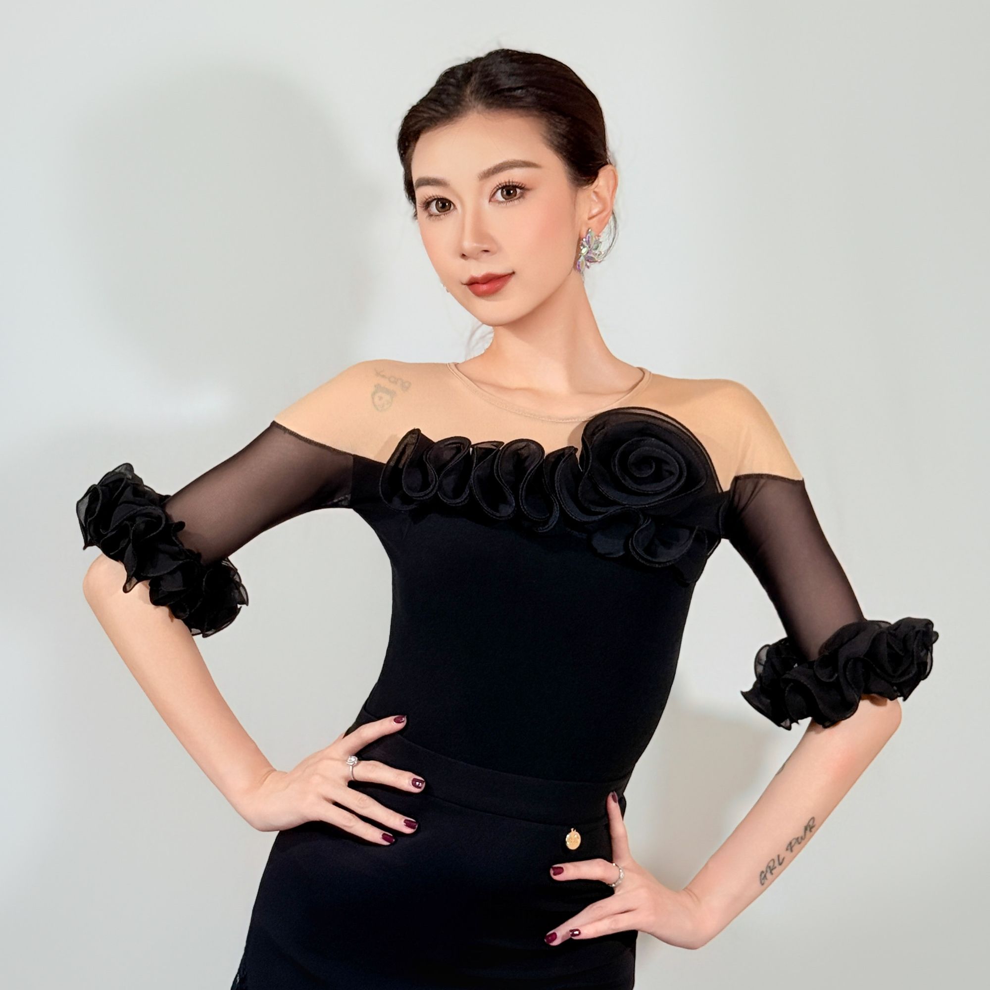 摩登舞25年新款秋款舞蹈练功服上衣双人舞练功服国标舞蹈M68