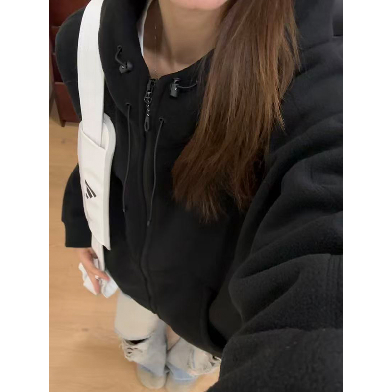 重磅双面摇粒绒连帽卫衣男款秋冬加厚半高领美式复古拉链情侣外套