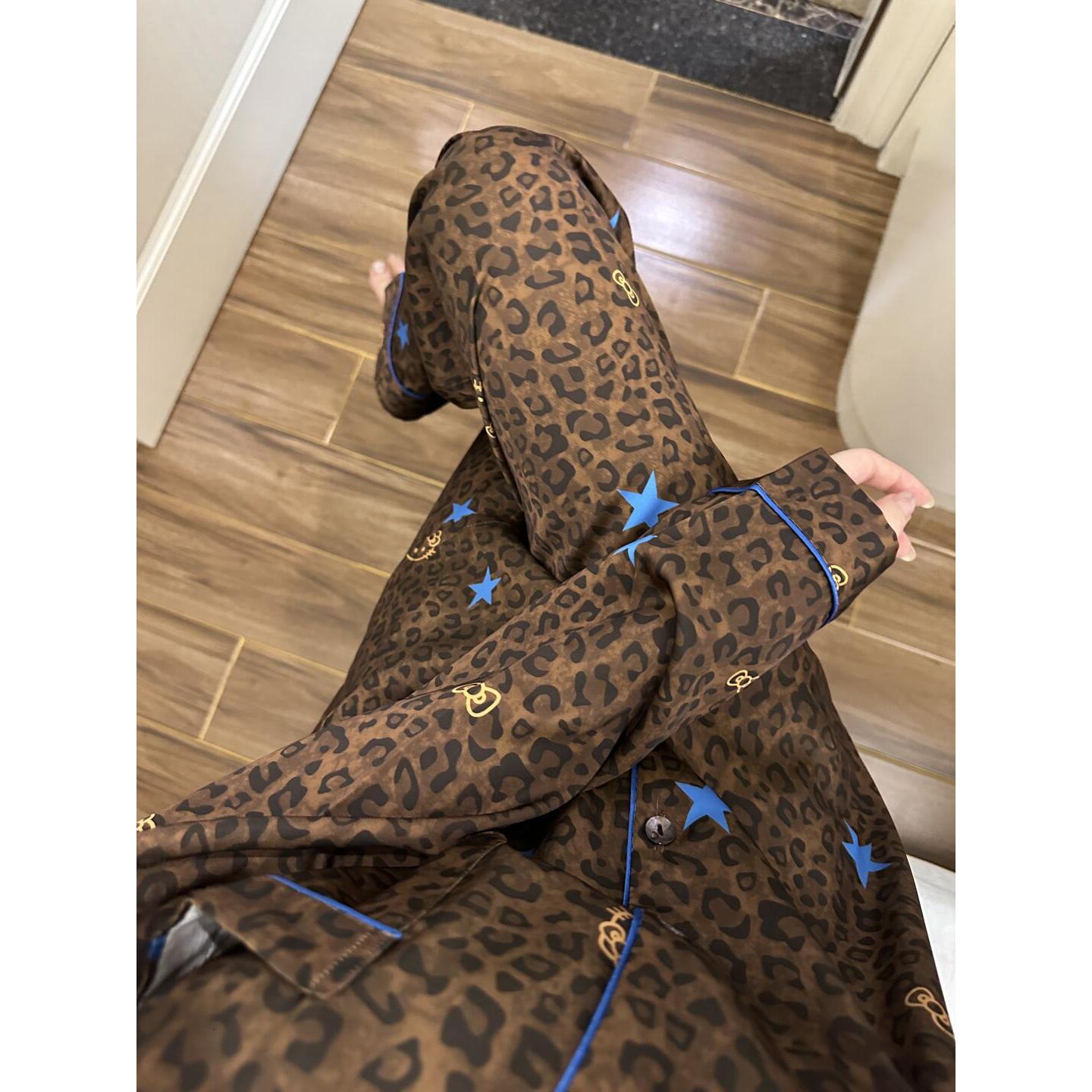 【DMXJ大梦想家】法式高级感豹纹印花冰丝睡衣女春秋新款家居服套装
